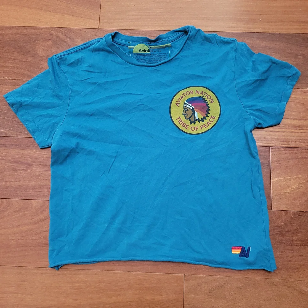 Aviator Nation Shirt Tribe Of Peace Indian Graphic Cropped Boyfriend Distressed - Picture 10 of 13